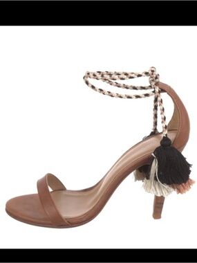 Ulla Johnson Brown Leather Tassel Ankle-Tie Heels